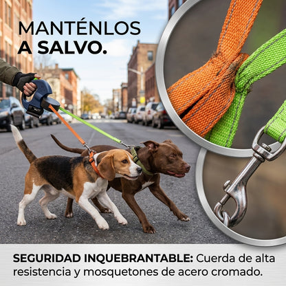 Correa Retractil Doble para Perros con Cuerda de 3 Metros
