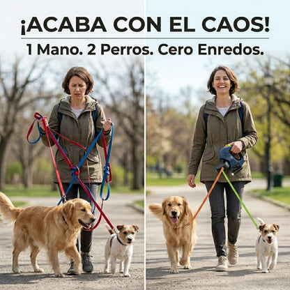 Correa Retractil Doble para Perros con Cuerda de 3 Metros