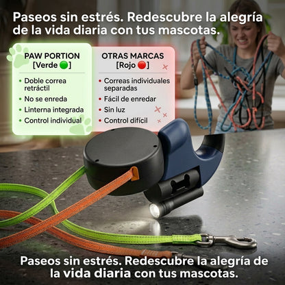 Correa Retractil Doble para Perros con Cuerda de 3 Metros